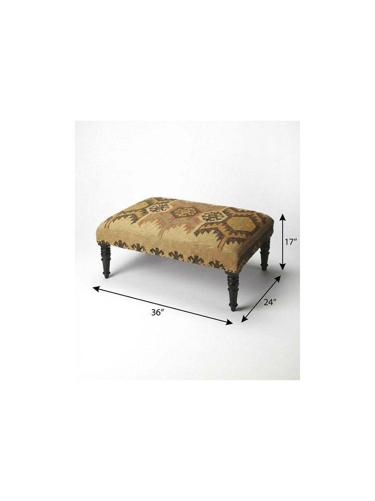 36" Brown Linen Footstool Ottoman