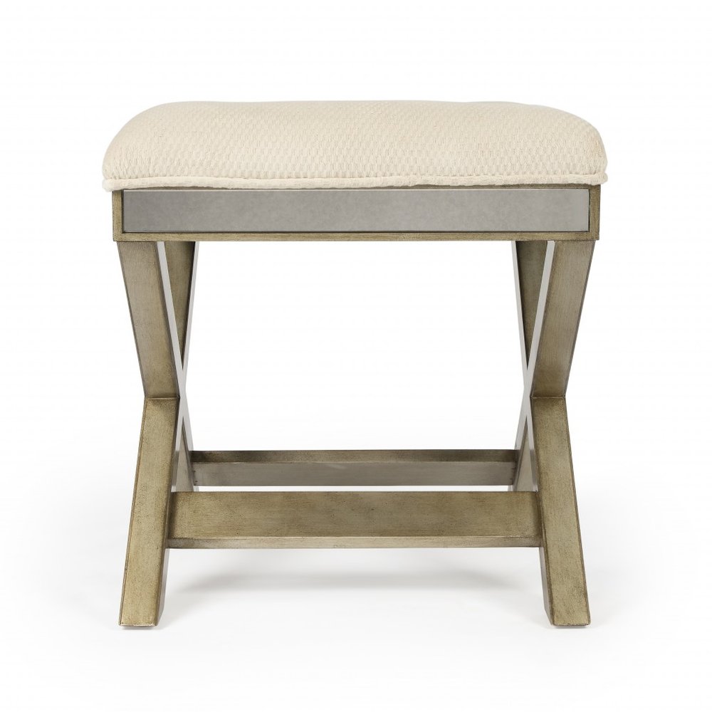 26" Ivory Cotton and Brown Tufted Ottoman
