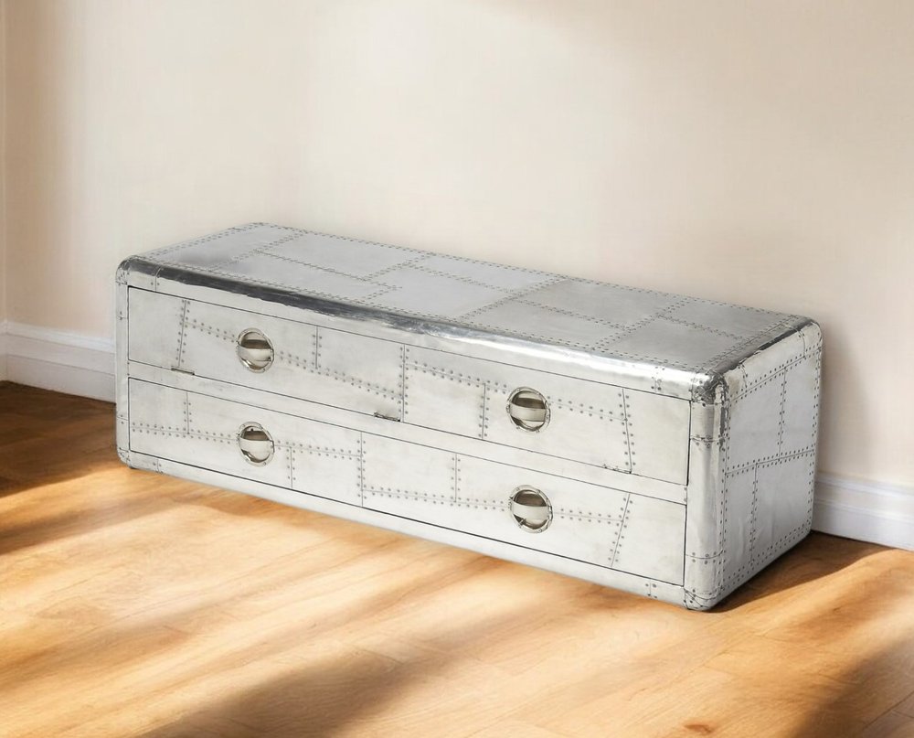 59" Silver Solid Wood Enclosed and Open Storage TV Stand