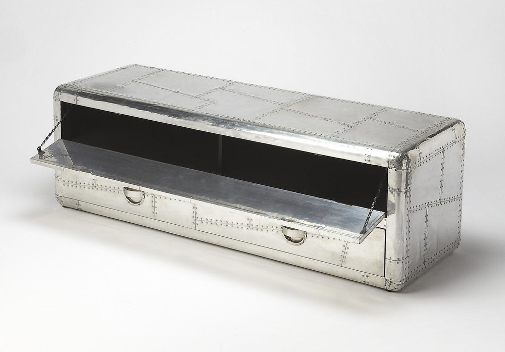 59" Silver Solid Wood Enclosed and Open Storage TV Stand