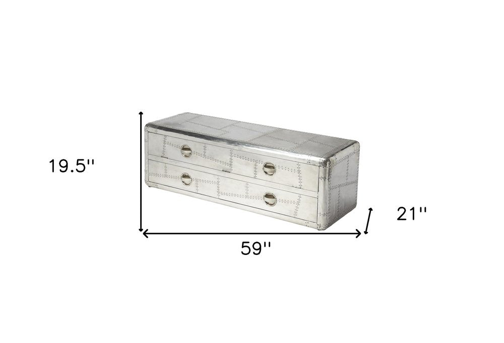 59" Silver Solid Wood Enclosed and Open Storage TV Stand