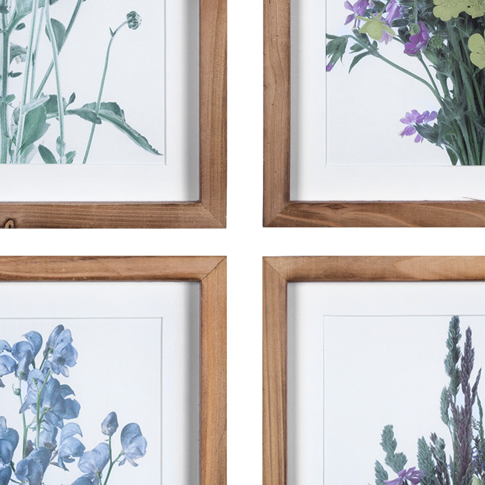 Set Of Four Floral Print Wooden Frame Wall Art