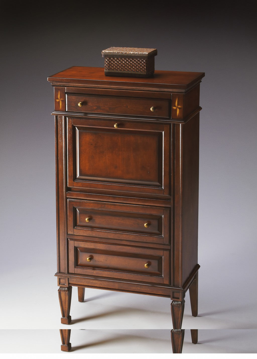 28" Brown Rubberwood Wood Secretary Desk With Three Drawers
