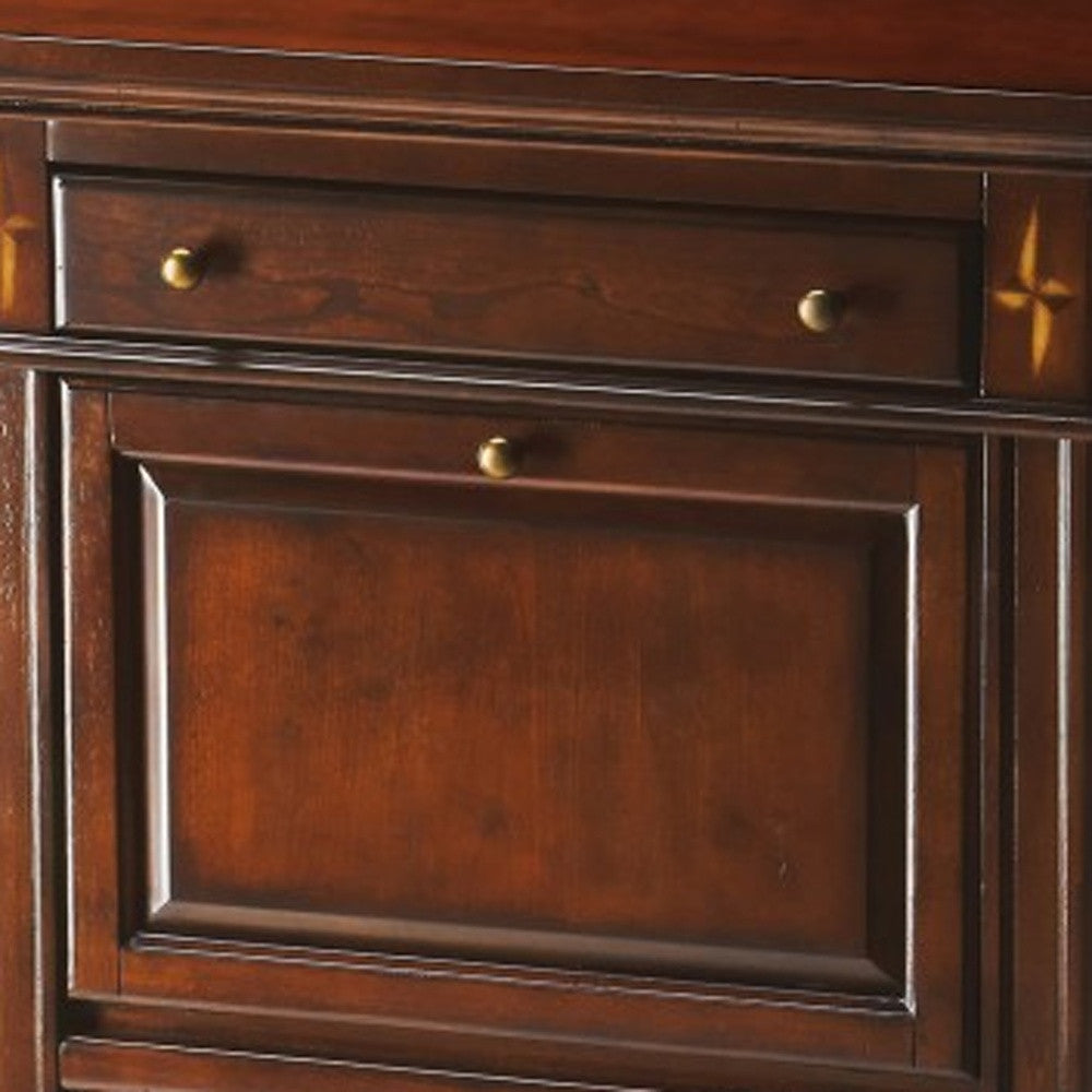 28" Brown Rubberwood Wood Secretary Desk With Three Drawers