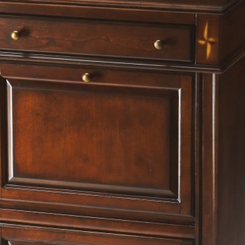 28" Brown Rubberwood Wood Secretary Desk With Three Drawers