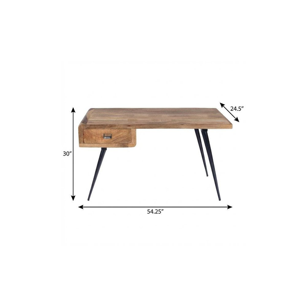 54" Brown And Black Mango Wood Writing Desk