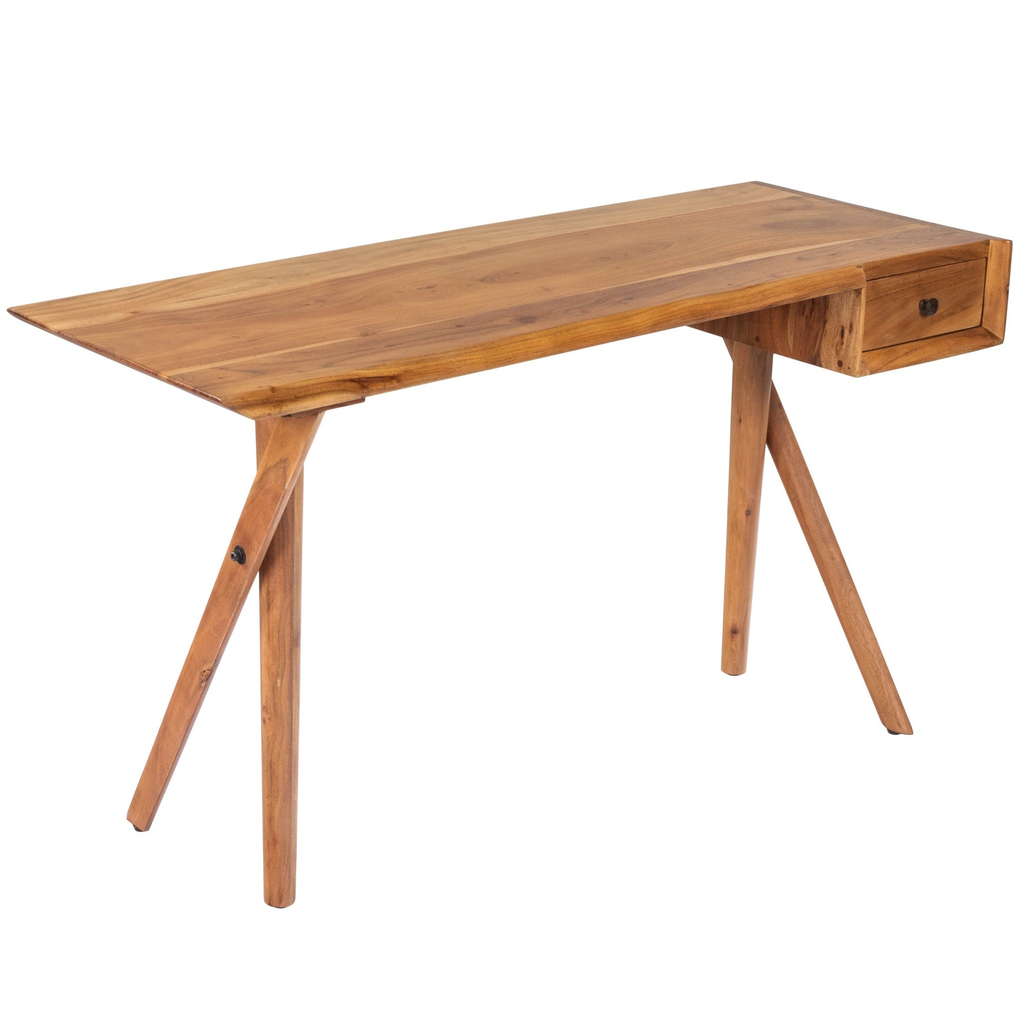 54" Brown Acacia Wood Writing Desk