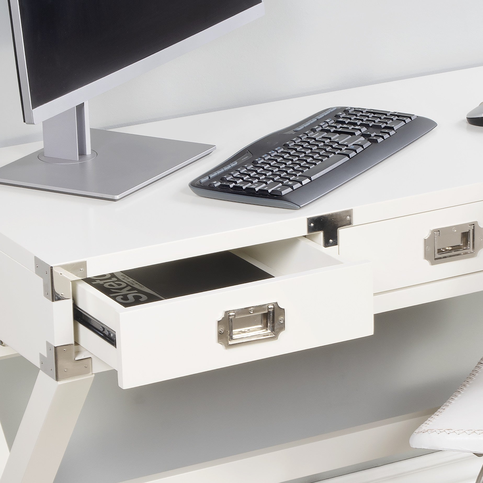 46" White Solid Wood Writing Desk With Three Drawers