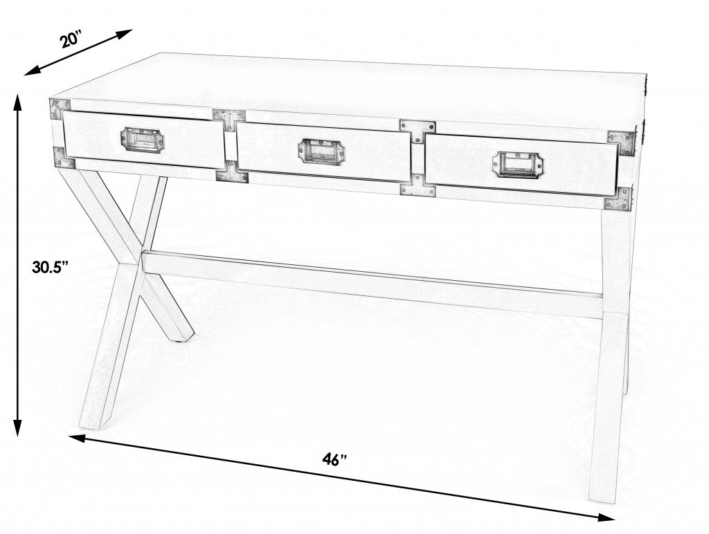 46" White Solid Wood Writing Desk With Three Drawers