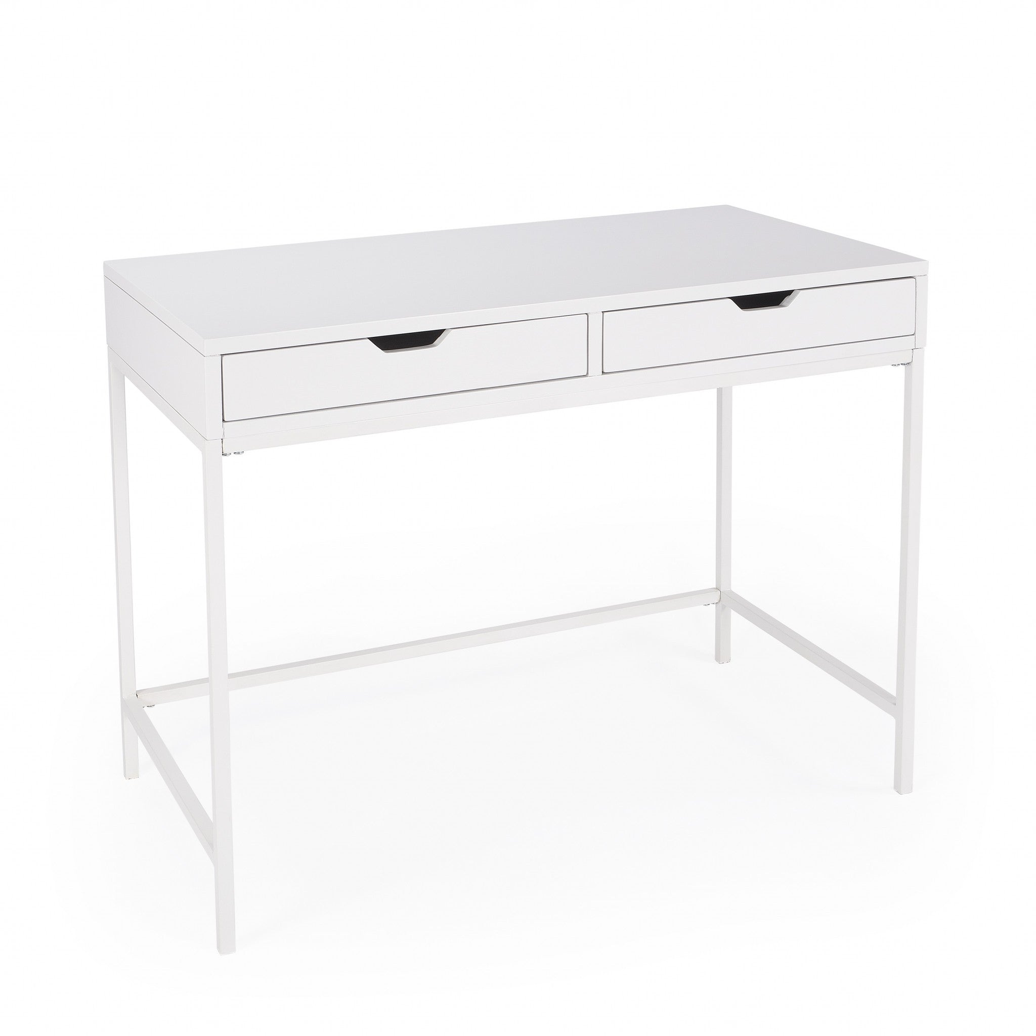 40" White Rubberwood Wood Writing Desk With Two Drawers