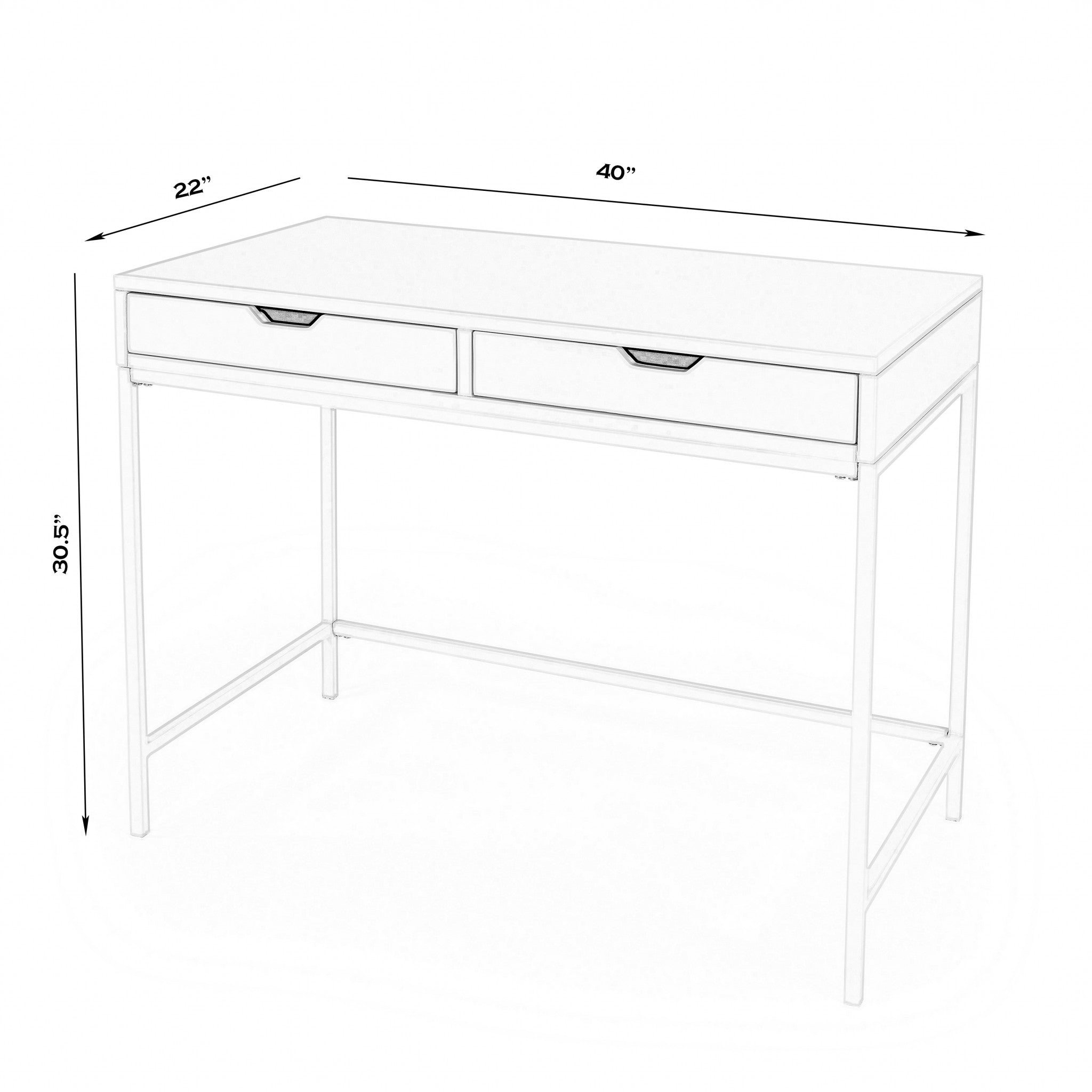 40" White Rubberwood Wood Writing Desk With Two Drawers