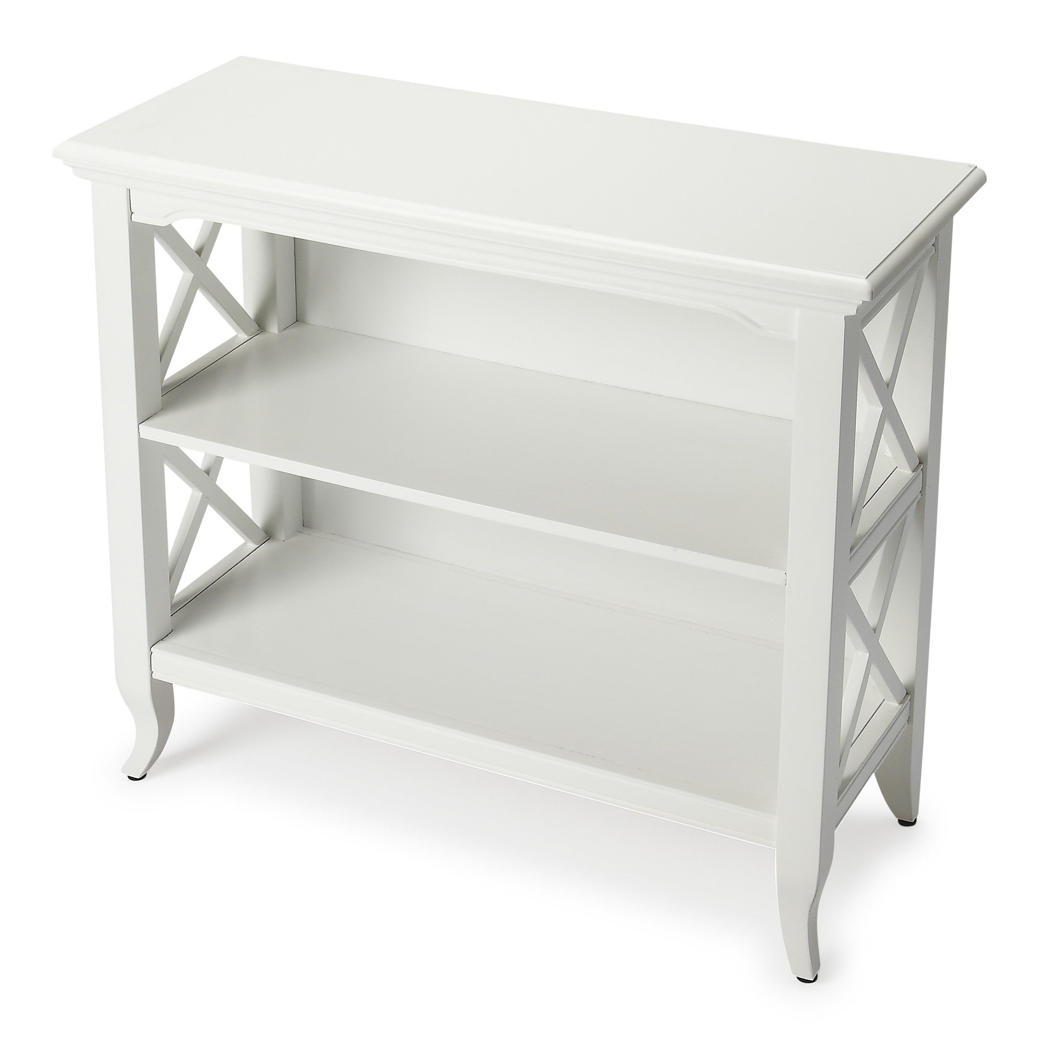 30" White Wood Two Tier Bookcase