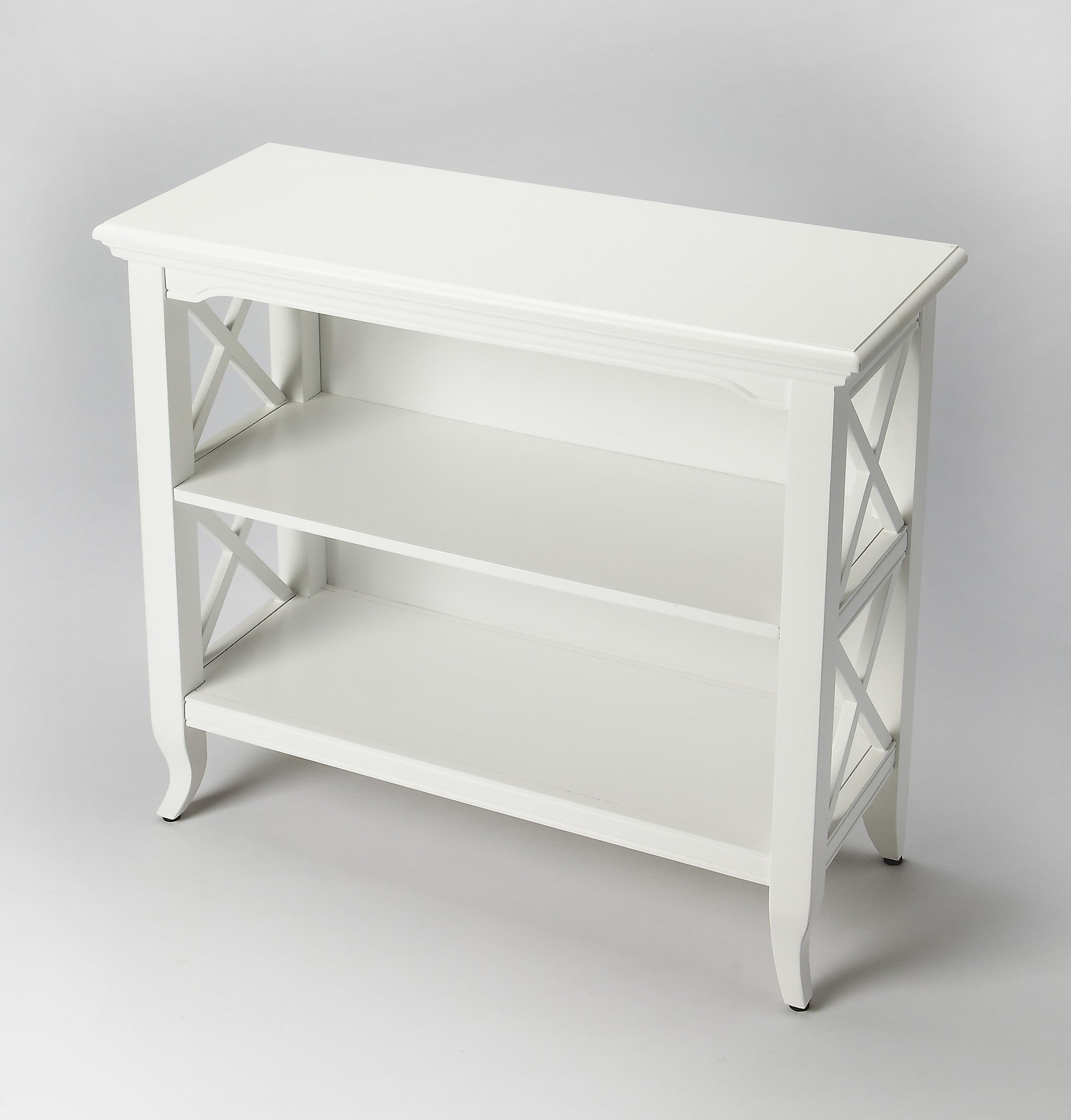 30" White Wood Two Tier Bookcase