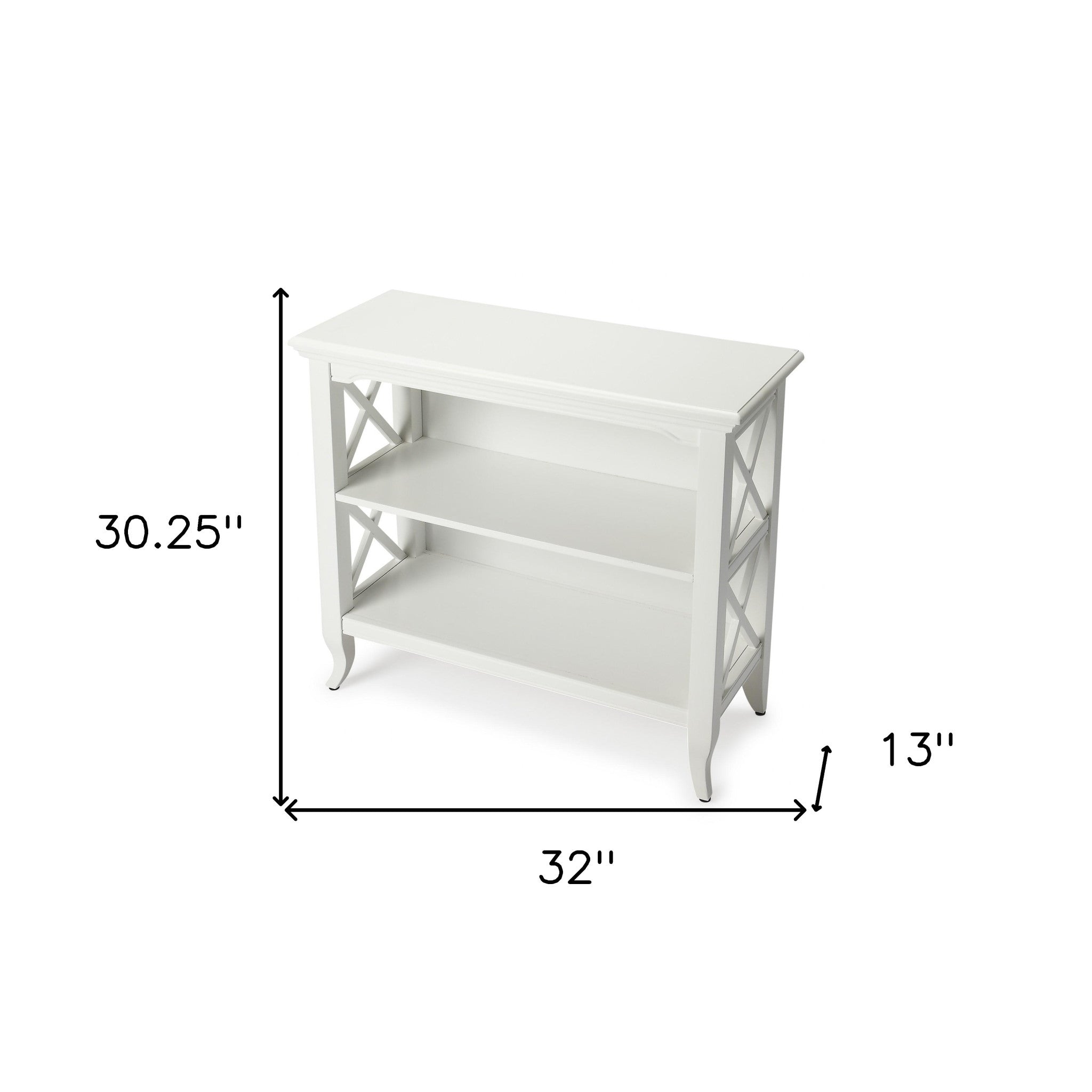 30" White Wood Two Tier Bookcase