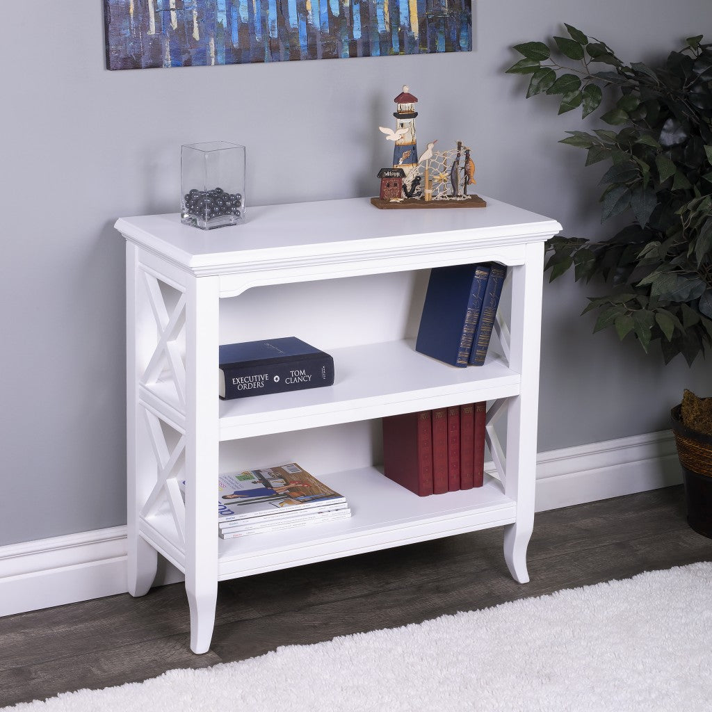 30" White Wood Two Tier Bookcase