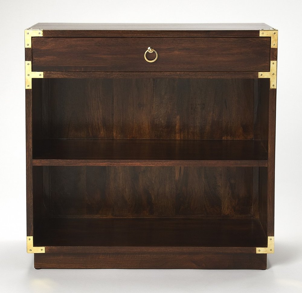 28" Dark Brown Wood Two Tier Bookcase with A Drawer