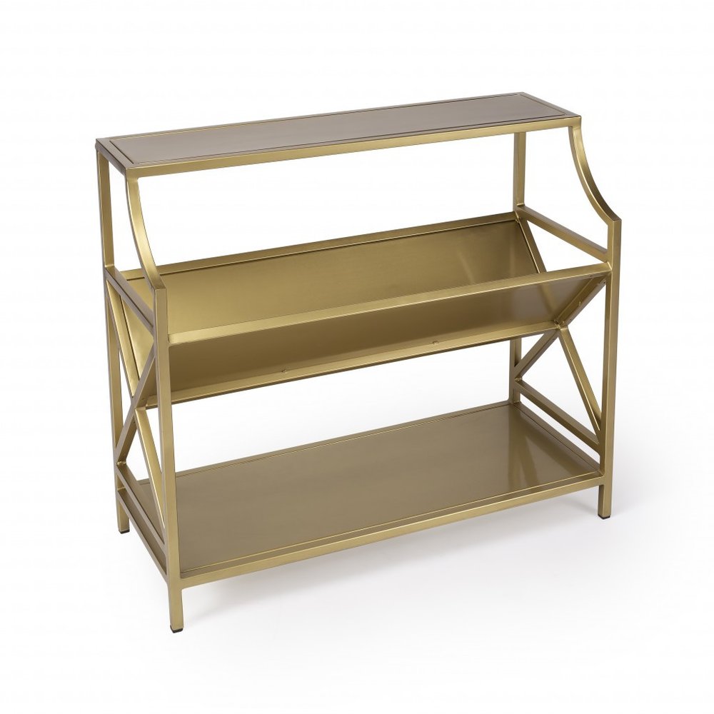 32" Gold Iron and Metal Two Tier Bookcase