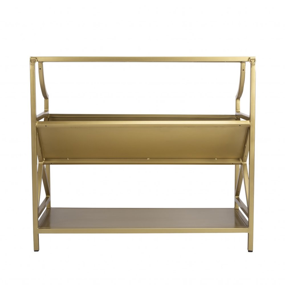 32" Gold Iron and Metal Two Tier Bookcase