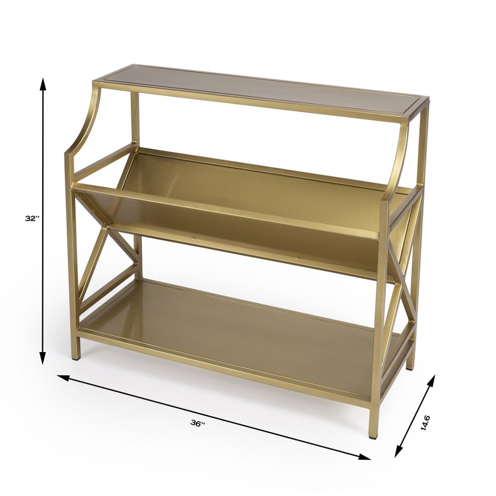 32" Gold Iron and Metal Two Tier Bookcase