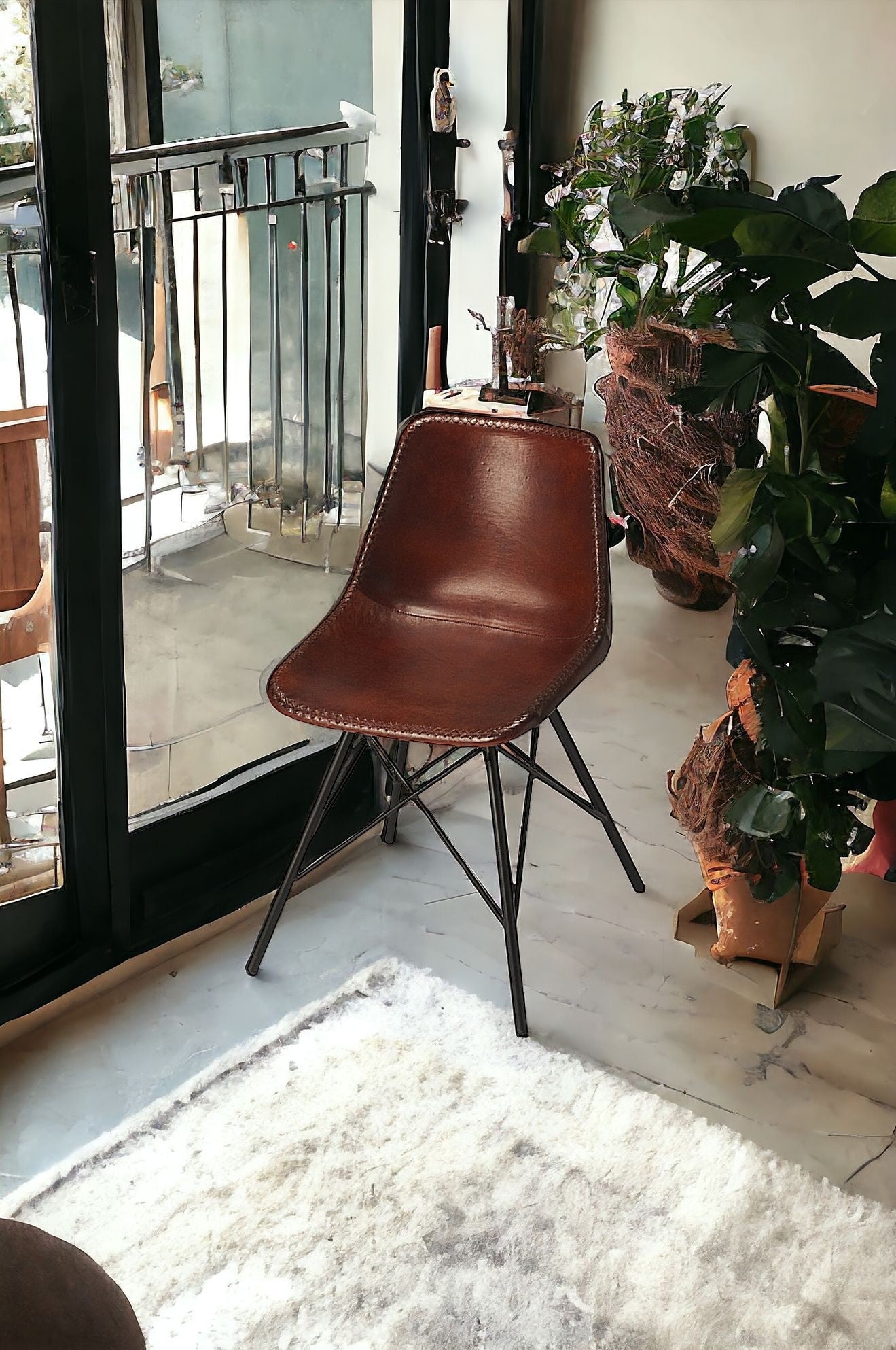 21" Brown And Black Faux Leather Side Chair