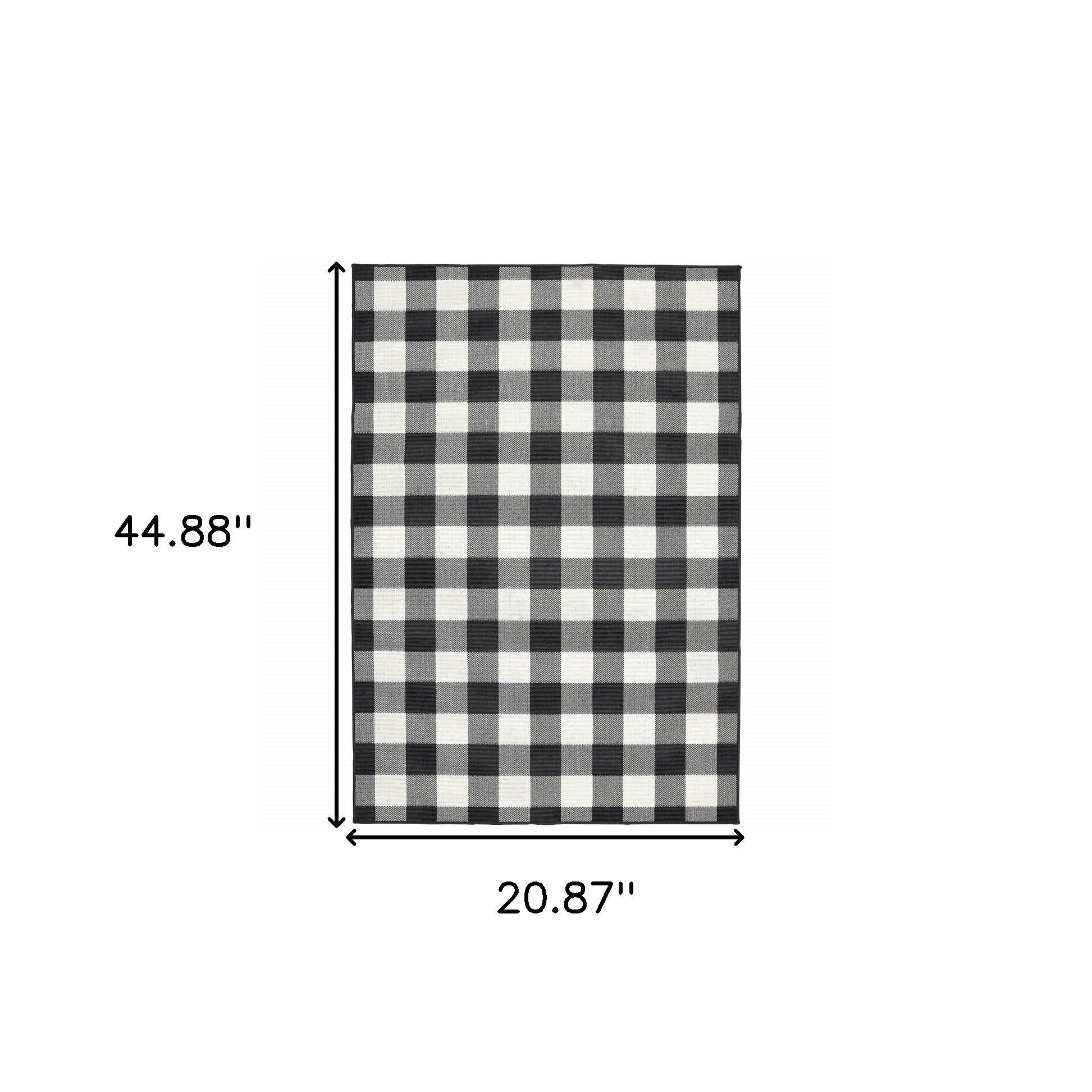 2' X 4' Black And Ivory Indoor Outdoor Area Rug