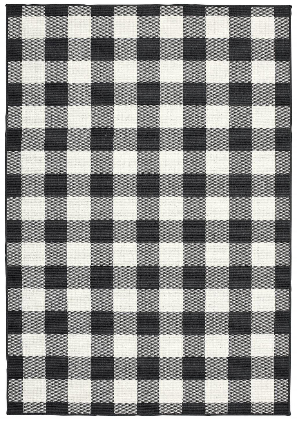 2' X 4' Black And Ivory Indoor Outdoor Area Rug