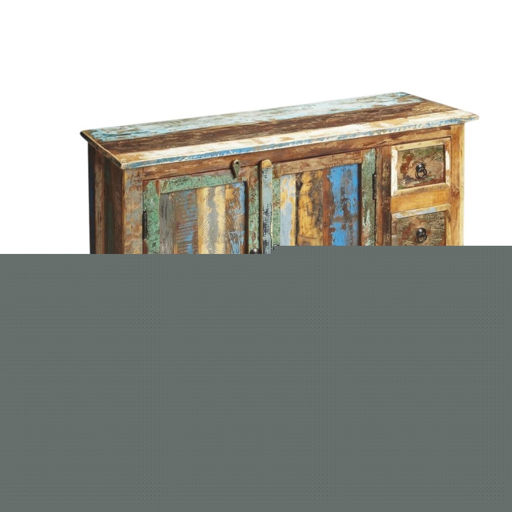 44" Brown Green and Gray Solid Wood Three Drawer Sideboard with Two Doors