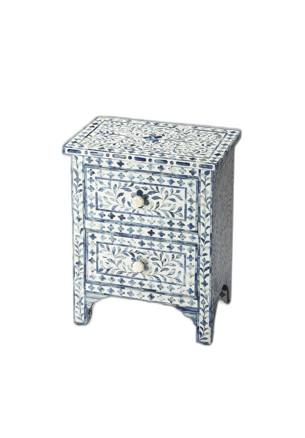 18" Blue And White Solid Wood Frame Standard Accent Chest With Two Drawers