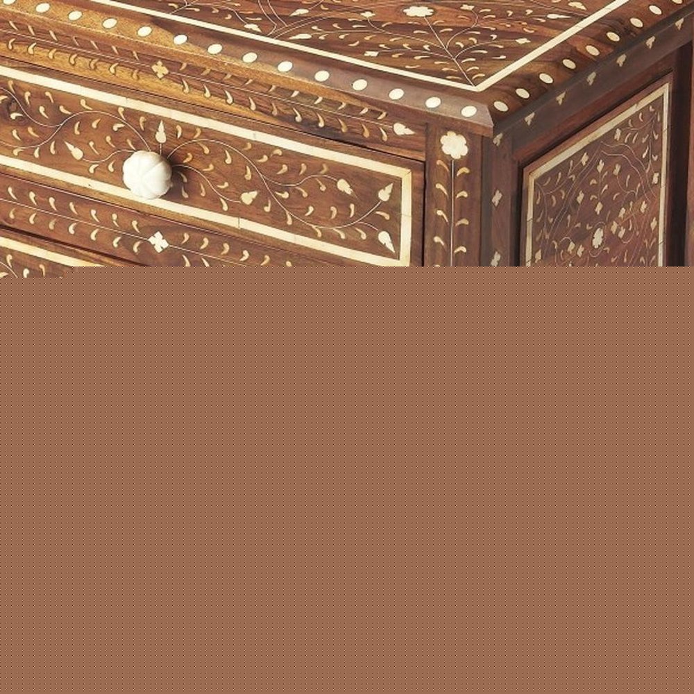 22" Brown And White Solid Wood Frame Standard Accent Chest With Two Drawers