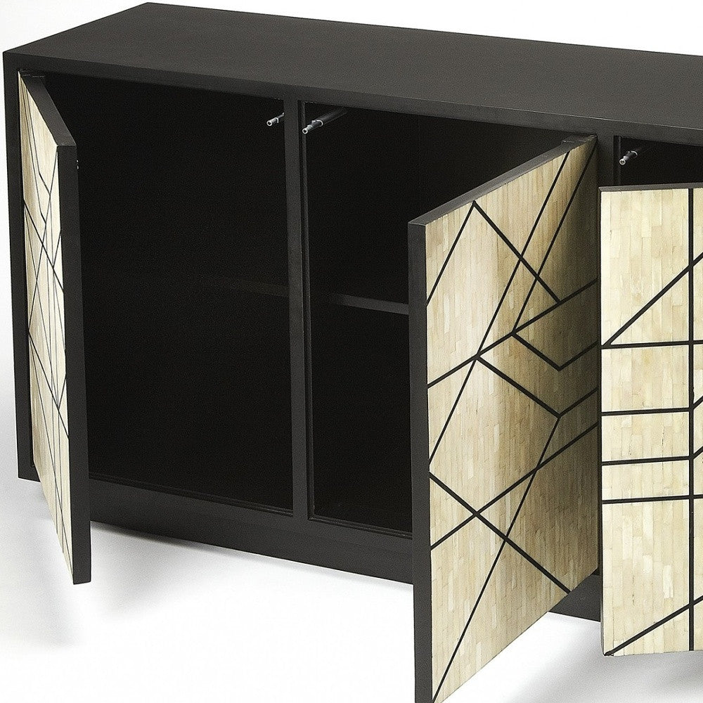 59" Natural and Black Sideboard with Three Doors