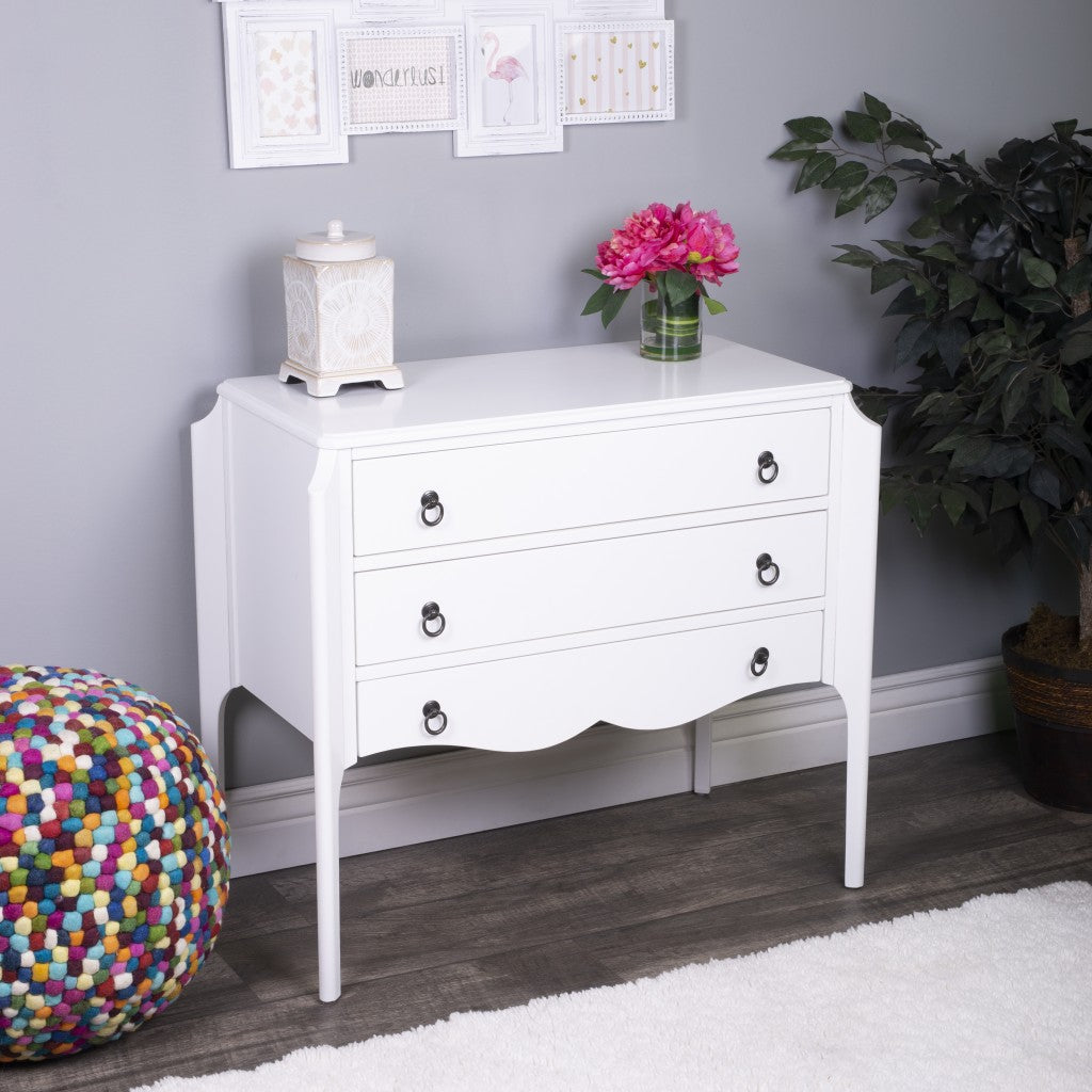 34" White Solid and Manufactured Wood Three Drawer Standard Chest