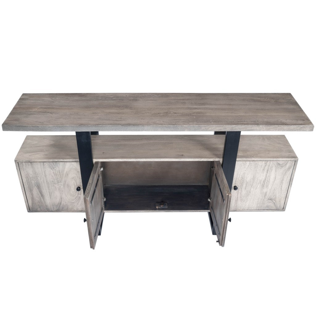 63" Gray Solid Wood Sideboard with Four Doors