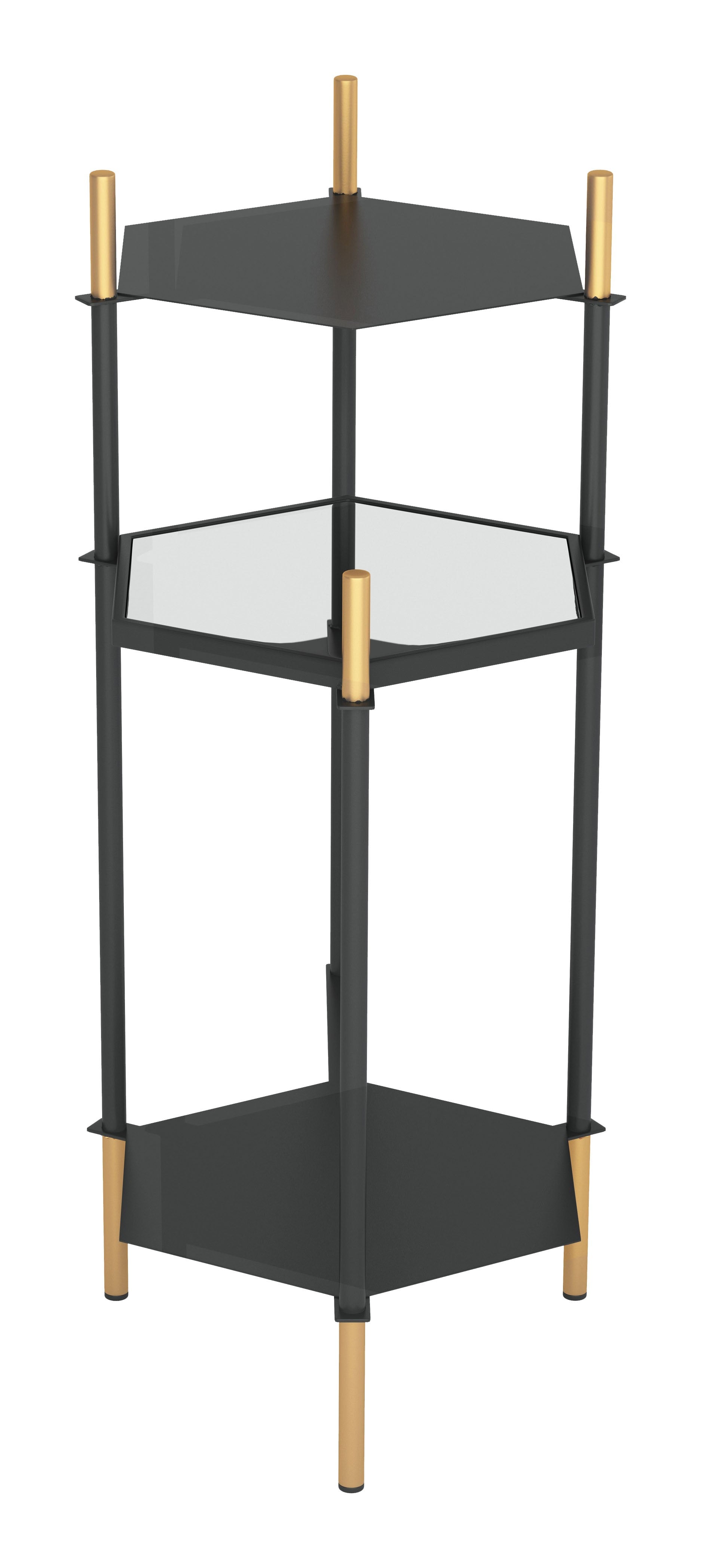 27" Gold And Black Glass End Table With Two Shelves