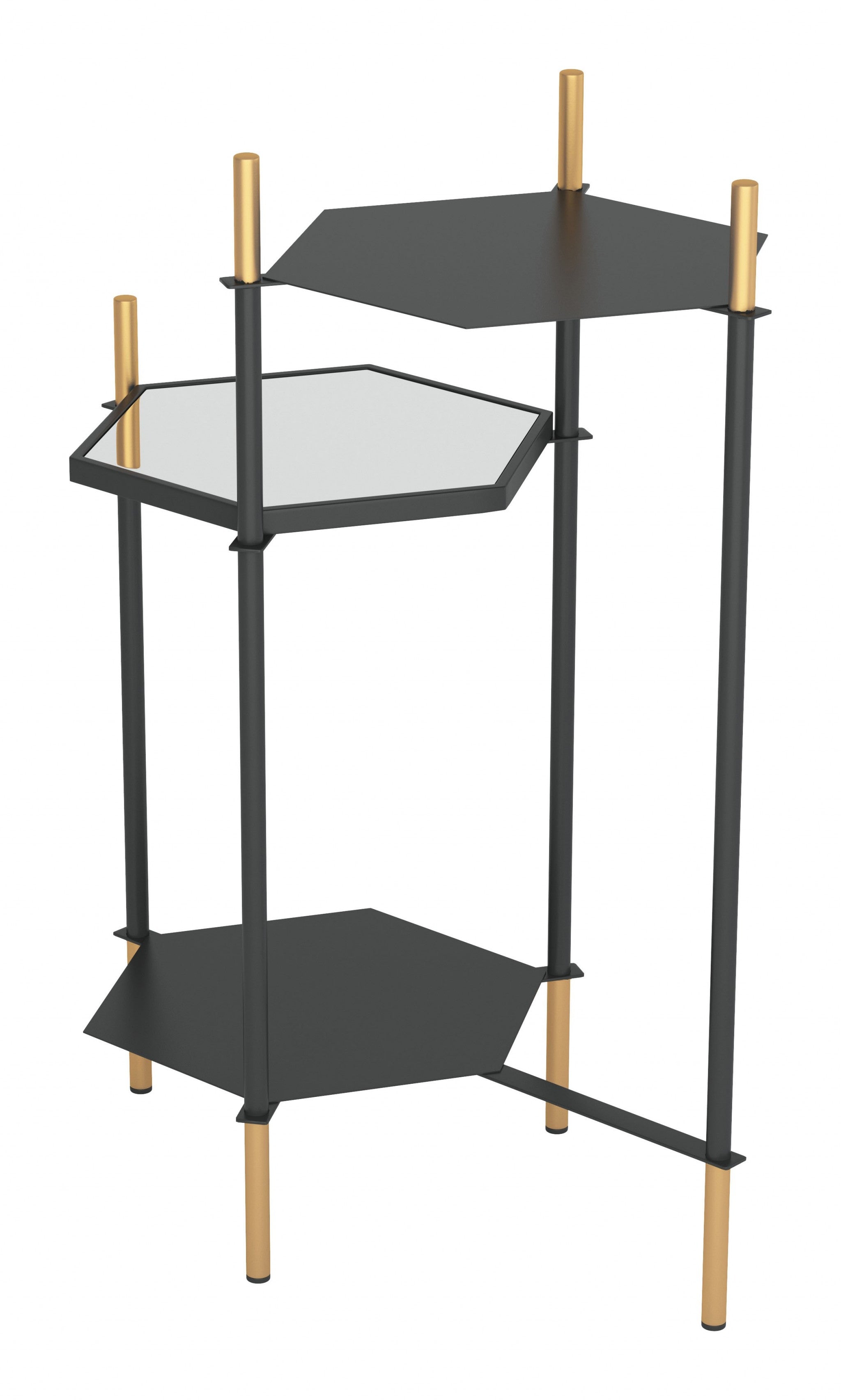 27" Gold And Black Glass End Table With Two Shelves