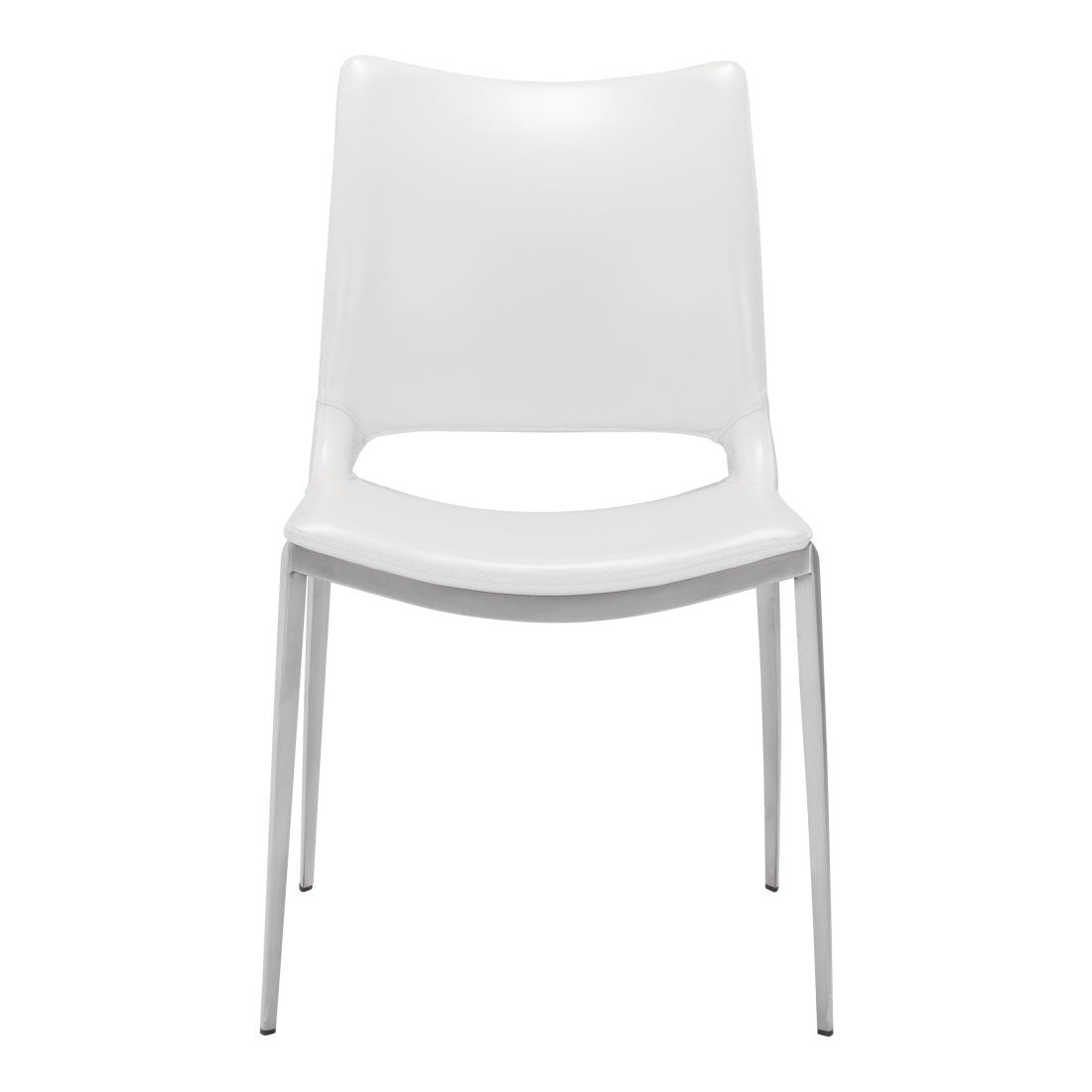 Set of Two White And Silver Upholstered Faux Leather Dining Side Chairs