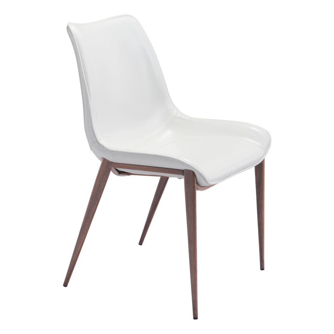 Set of Two White and Brown Upholstered Faux Leather Dining Side Chairs