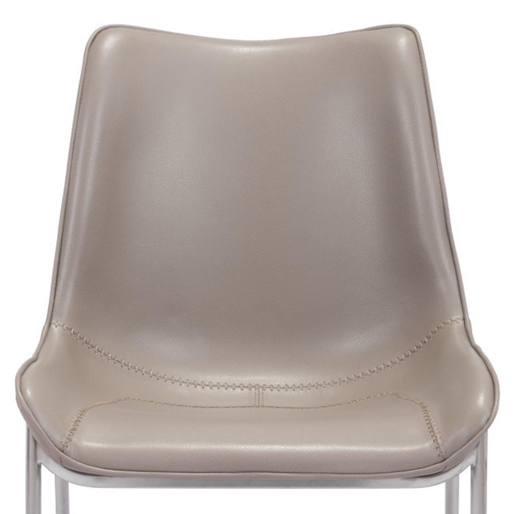 Set of Two Gray And Silver Upholstered Faux Leather Dining Side Chairs