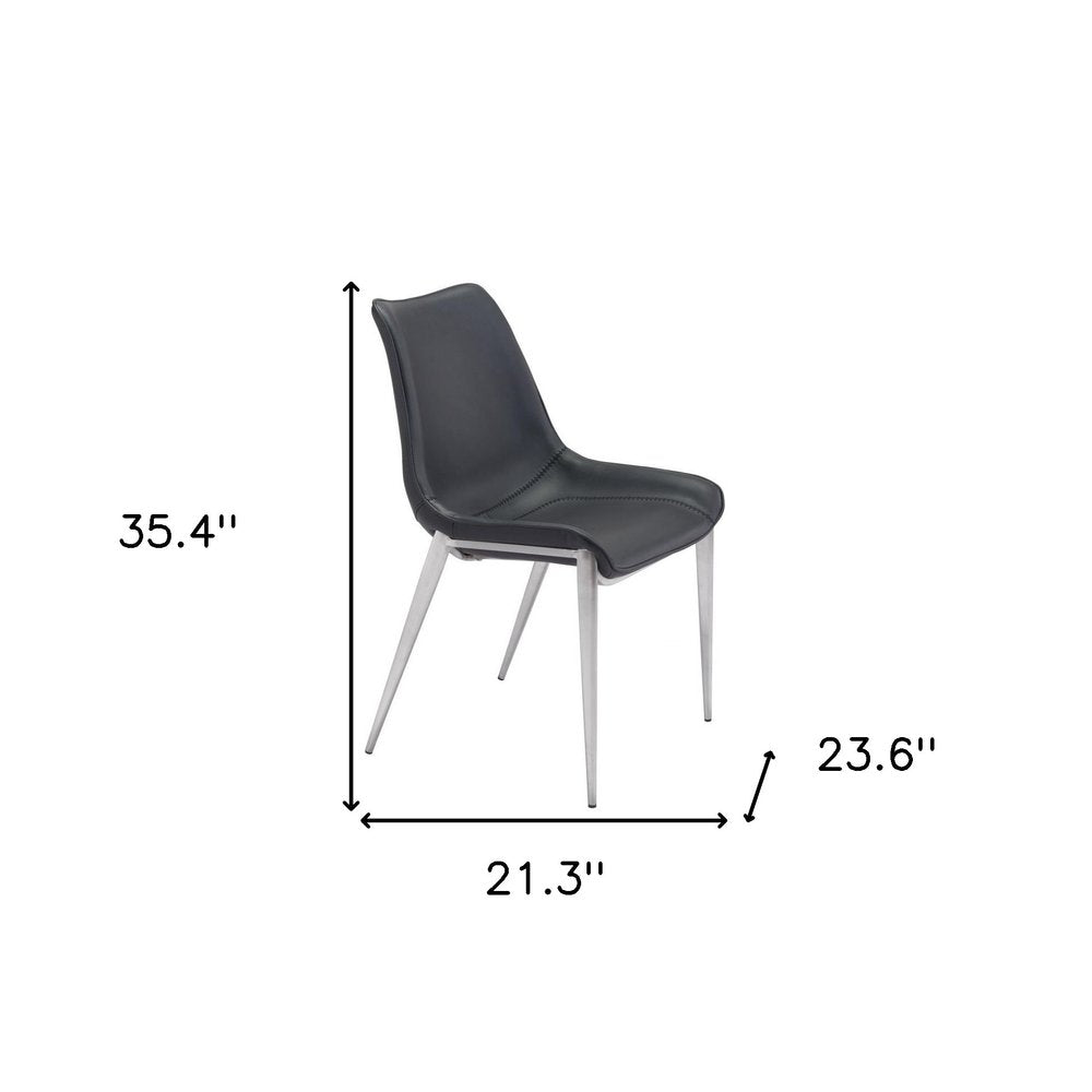 Set of Two Black and Silver Upholstered Faux Leather Dining Side Chairs