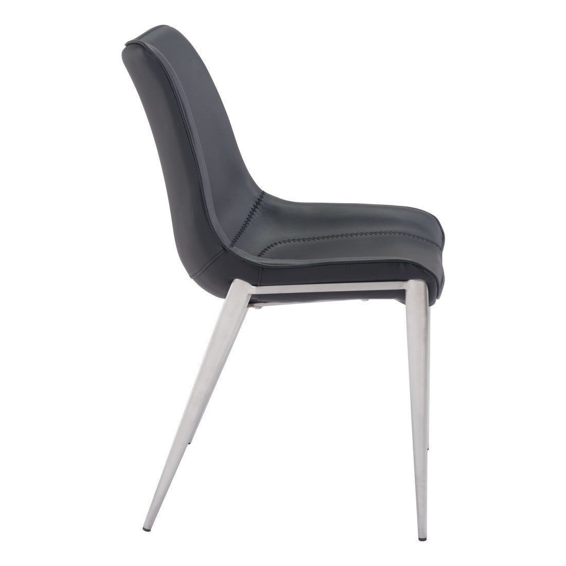 Set of Two Black and Silver Upholstered Faux Leather Dining Side Chairs