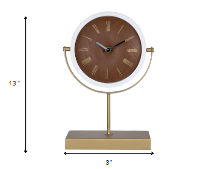Golden Brown Faux Leather Table Or Desk Clock