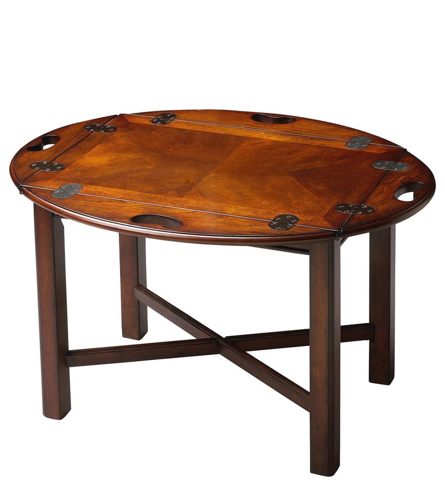 30" Brown and Dark Brown Wood Oval Coffee Table