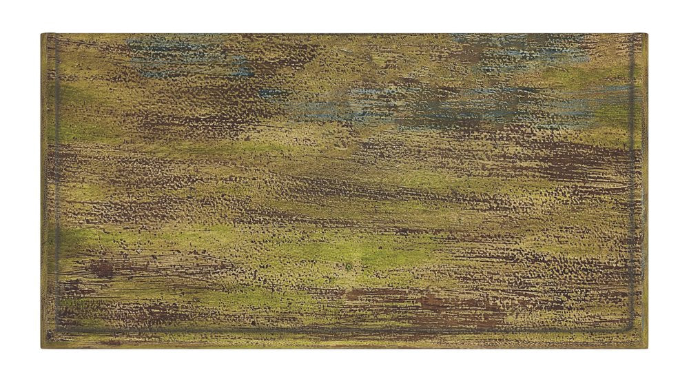 33" Brown and Green Wood Distressed Coffee Table