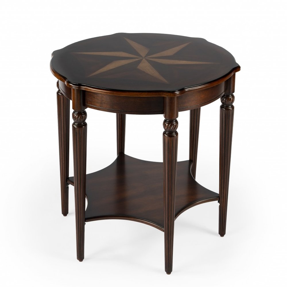 28" Brown Wood Round Coffee Table With Shelf