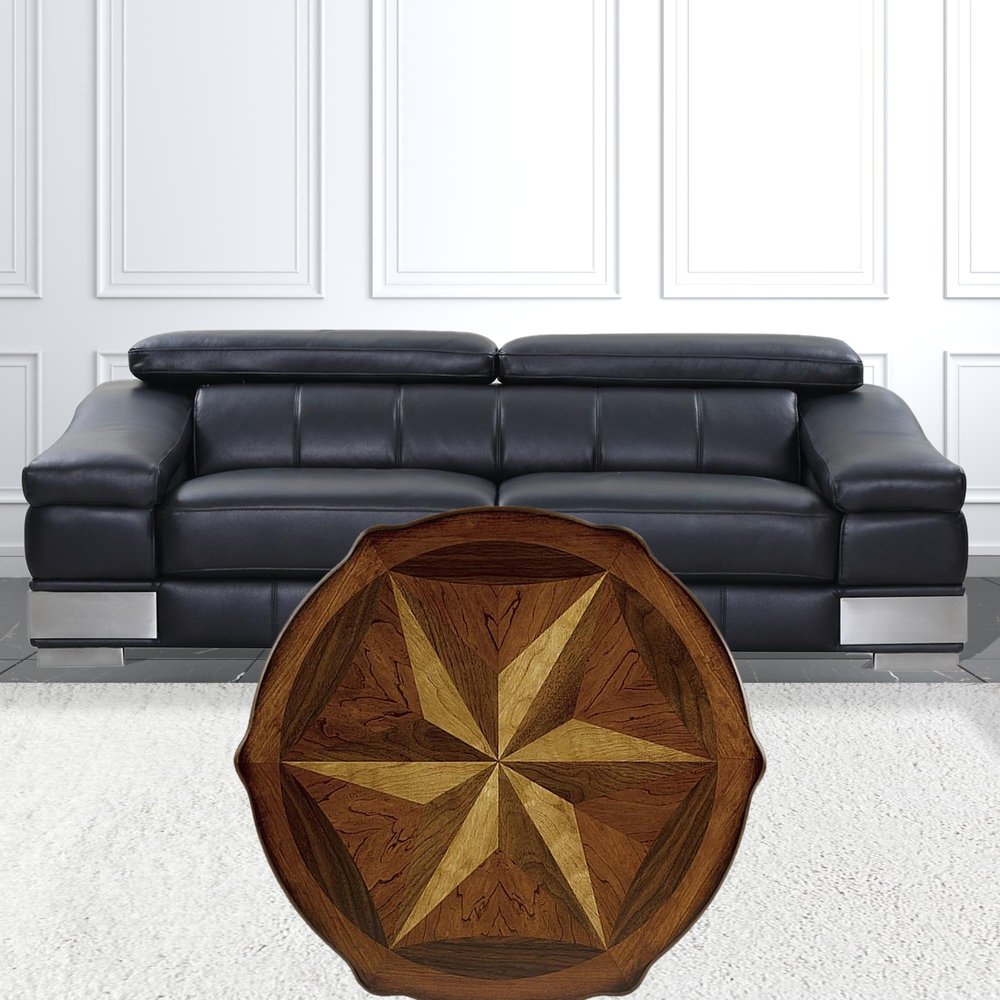 28" Brown Wood Round Coffee Table With Shelf