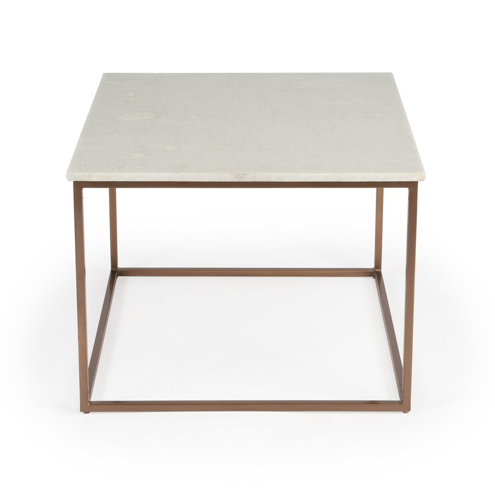 24" White and Copper Genuine Marble and Metal Square Coffee Table
