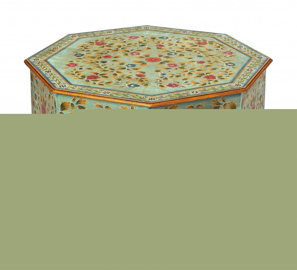 29" Green Wood Hexagon Abstract Floral Coffee Table