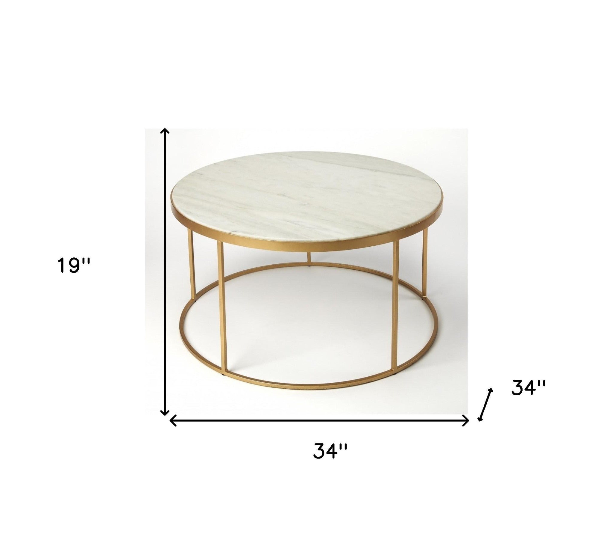 34" Multi-Color And Off White Marble And Metal Round Coffee Table