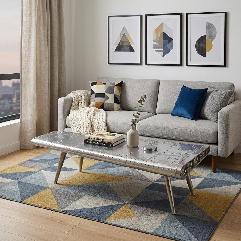 60" Silver Aluminum and Metal Coffee Table