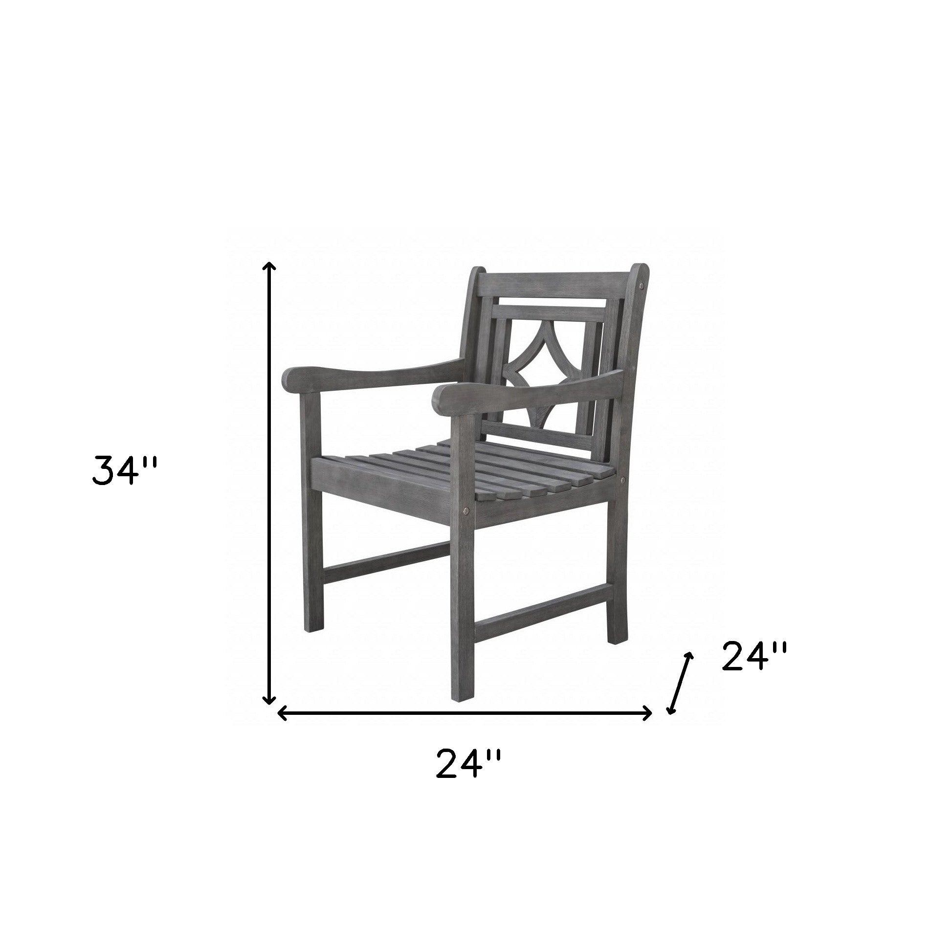 24" Gray Solid Wood Indoor Outdoor Arm Chair