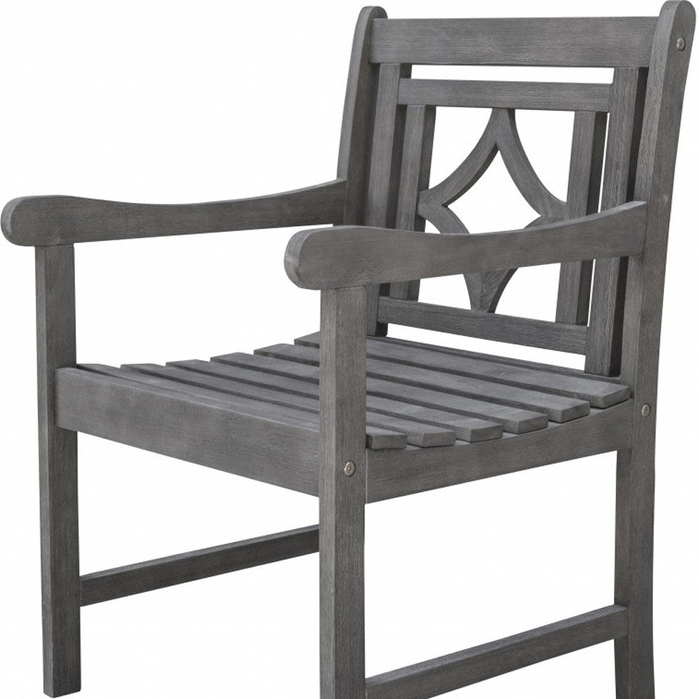 24" Gray Solid Wood Indoor Outdoor Arm Chair